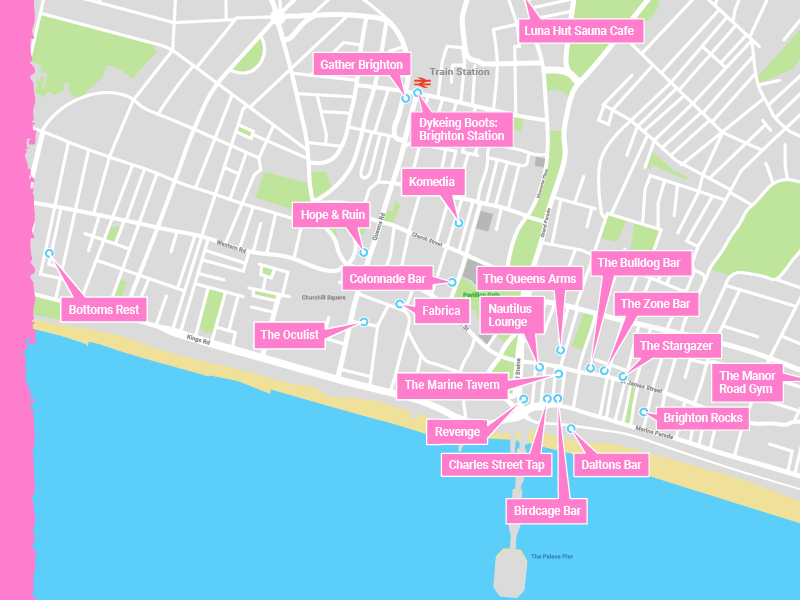 Map of Brighton with event markers